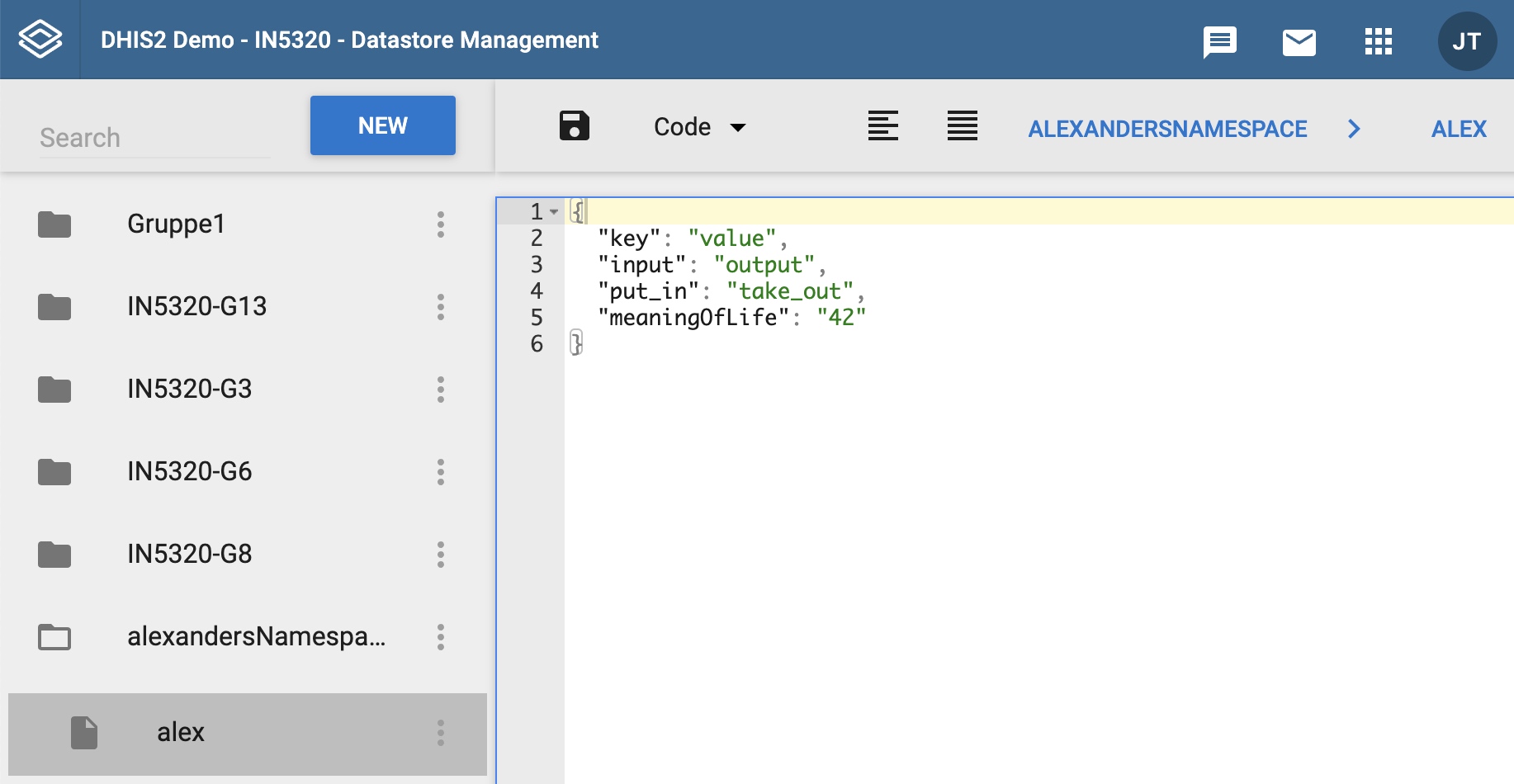 Data saved in the dataStore.