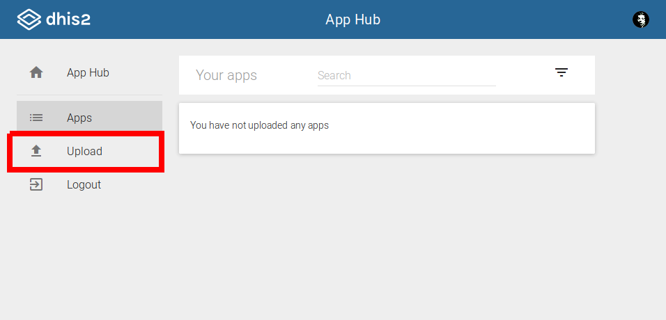App Hub sidebar upload link
