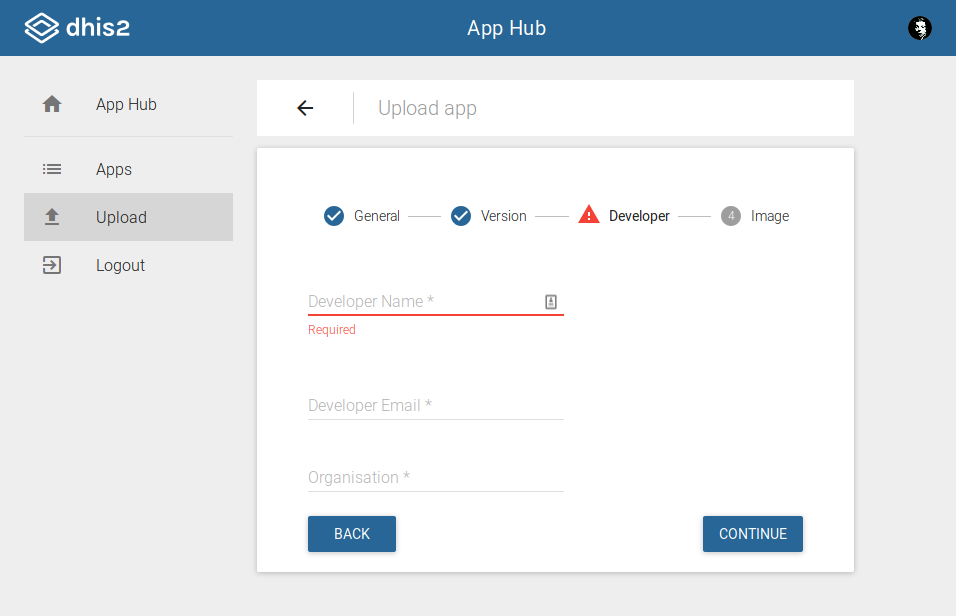 App Hub upload developer information