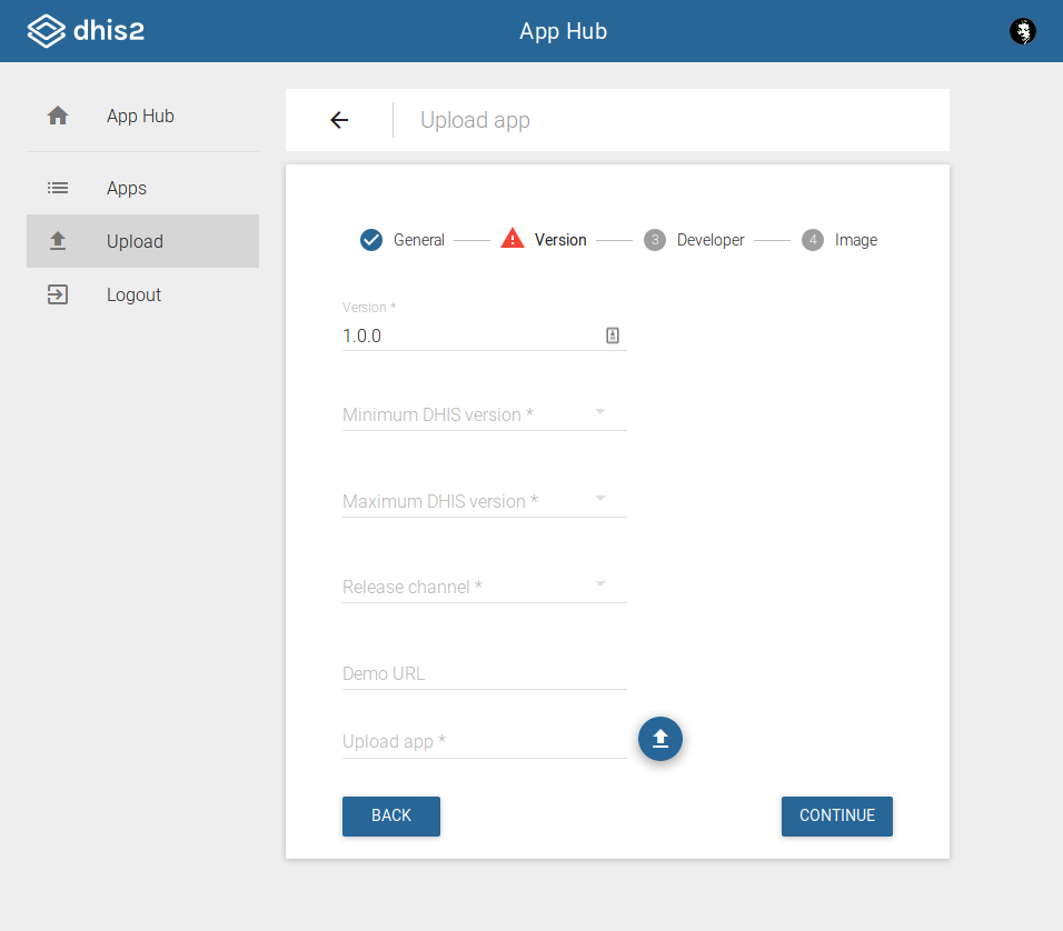 App Hub upload version information