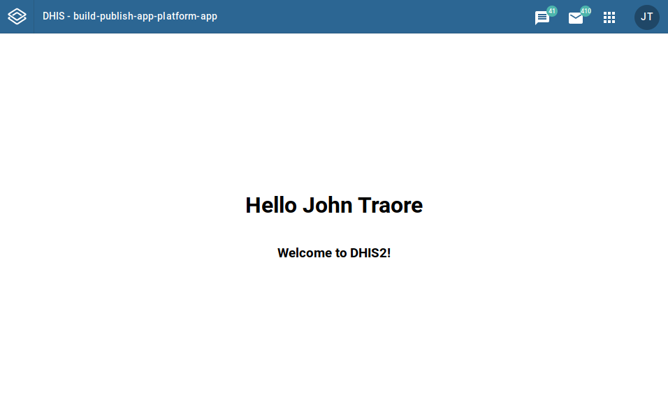 Newly initialized application greeting screen