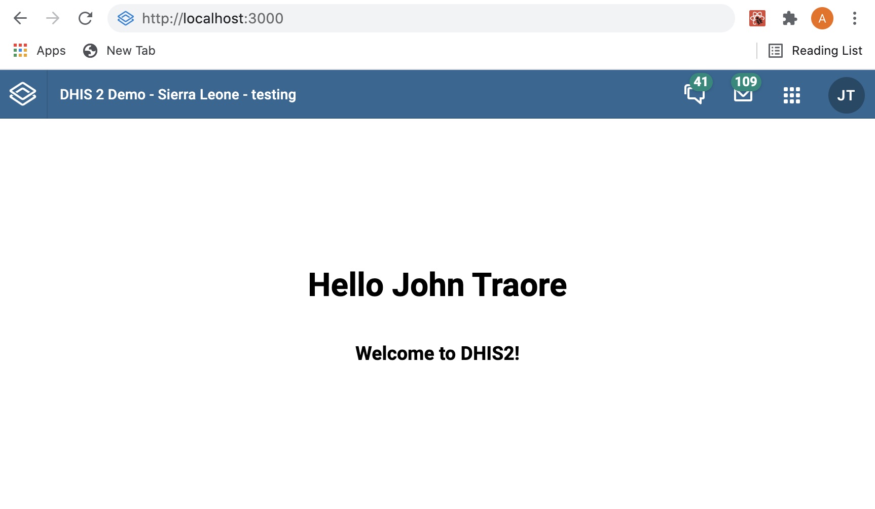 DHIS2 login screen.
